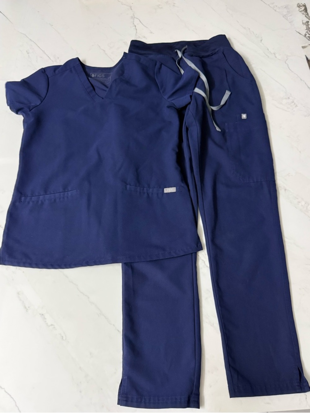 Figs Navy Blue V-Neck Scrub Top and Drawstring Pants